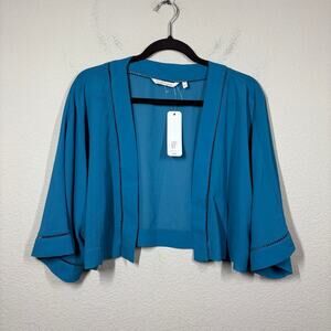 Soft Surroundings Womens Medium Bolero Crop Cardigan Teal Reef Short Sleeves